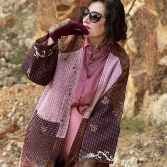 Zara Embroidered Patchwork Kimono Coat Size Medium/Large